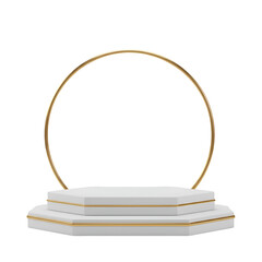 3D white square podium with gold ring