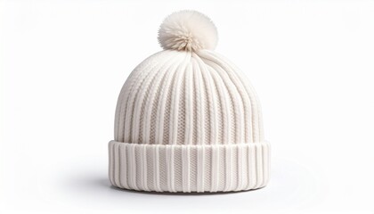 knitted hat isolated on white background.hat with pompon