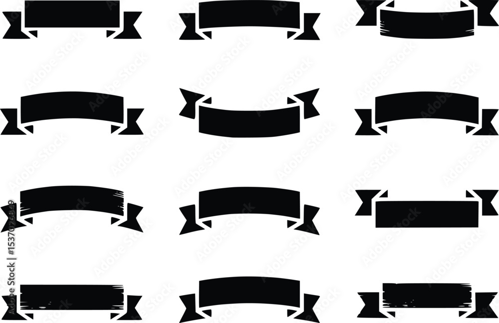 Poster black banner vector collection assorted ribbon label tag design elements scroll silhouettes