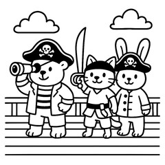 Naklejka premium Cute Pirate Adventure Coloring Book Cover for Kids