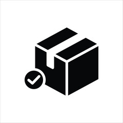 Package delivered confirmation icon. Package with checkmark icon. Verified or successfully delivered package. Vector illustration for web design.