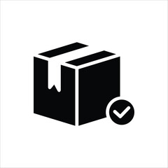Package delivered confirmation icon. Package with checkmark icon. Verified or successfully delivered package. Vector illustration for web design.