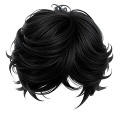 Natural looking soft and voluminous black men's wig isolated on transparent background