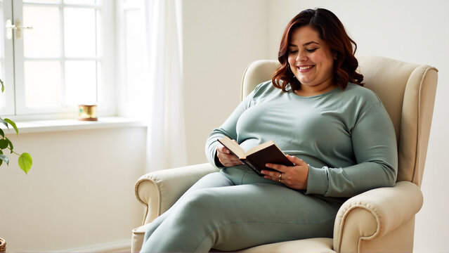 Relaxed Plus Size Woman in Comfortable Sustainable Loungewear at Home