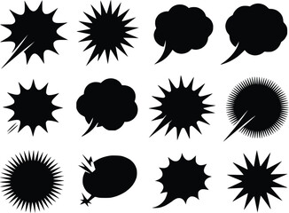 Explosion Speech Bubbles  Starbursts Elements Thought  Black Burst Vector Silhouettes