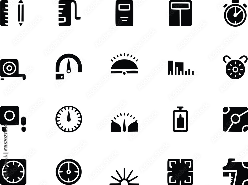 Poster measuring tool icons weight scale symbols instruments ruler thermometer stopwatch vectors