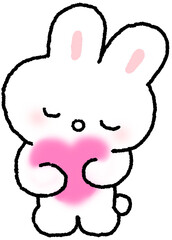 하트를 품에 안고 있는 토끼 캐릭터 일러스트