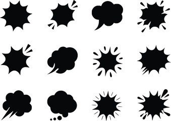 Explosion Speech Bubbles  Starbursts Elements Thought  Black Burst Vector Silhouettes