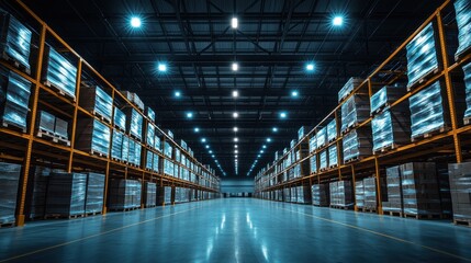 Warehouse operations efficiency industrial facility photo modern environment wide-angle perspective