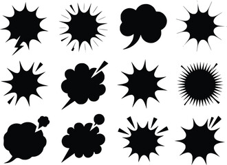 Explosion Speech Bubbles  Starbursts Elements Thought  Black Burst Vector Silhouettes