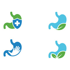 Stomach health care icons isolated on white background in green and blue