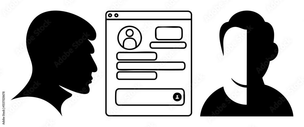 Poster Vector Profile Setup with Silhouetted Faces and Mobile Interface