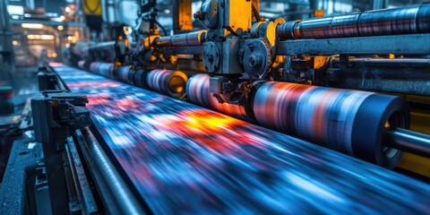 Dynamic printing process in industrial setting factory technology manufacturing close-up innovation