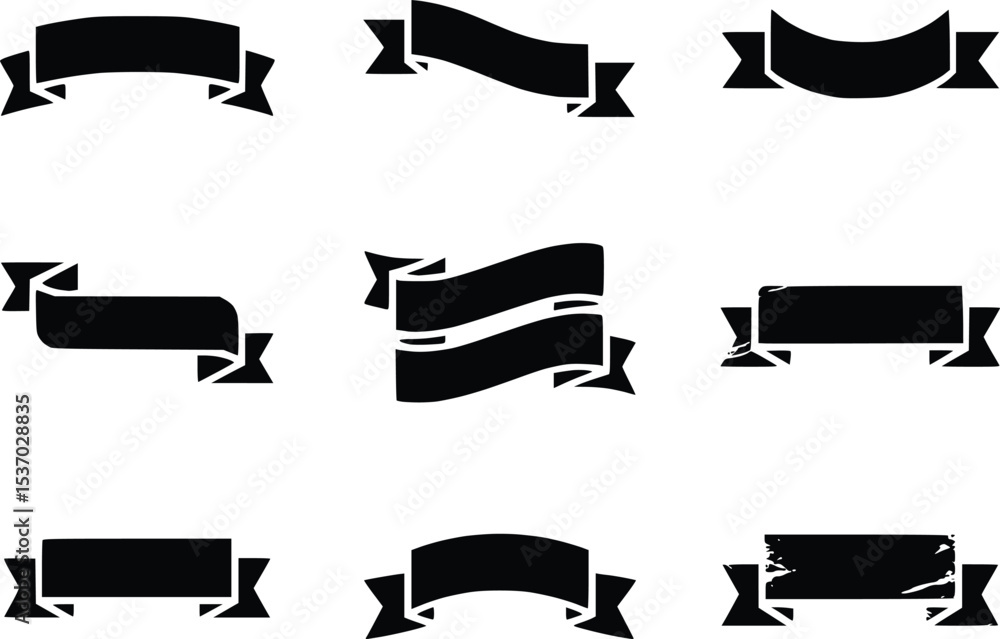 Poster black banner vector collection assorted ribbon label tag design elements scroll silhouettes