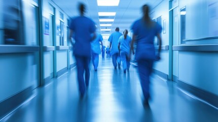 Healthcare professionals walking through hospital corridor medical environment dynamic scene professional setting