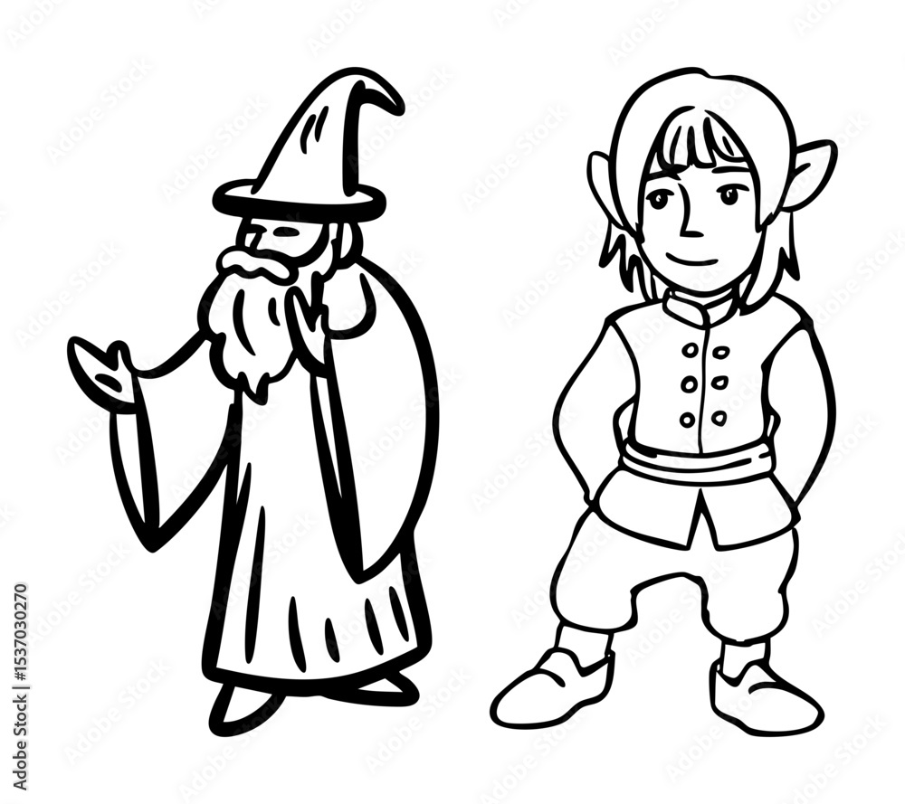 Poster vector wizard and elf characters vector
