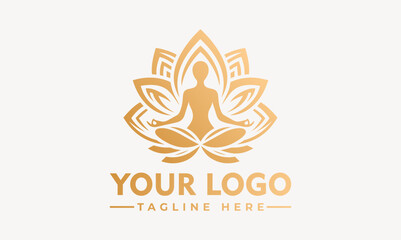 Serene woman meditating in lotus pose surrounded by a beautiful blue and pink lotus flower. Spiritual wellness concept