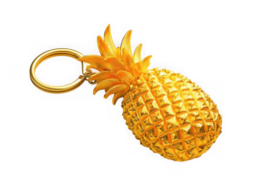 Golden pineapple keychain isolated on transparent background - Powered by Adobe