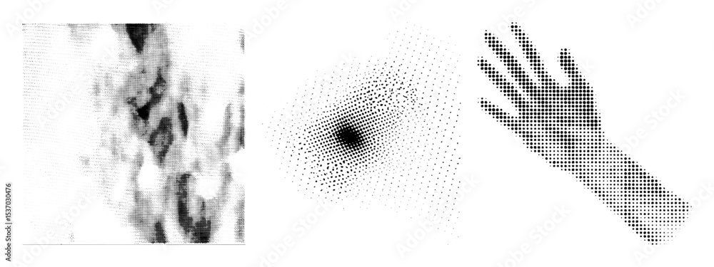 Poster vector abstract dotted human figure and disintegrating form .