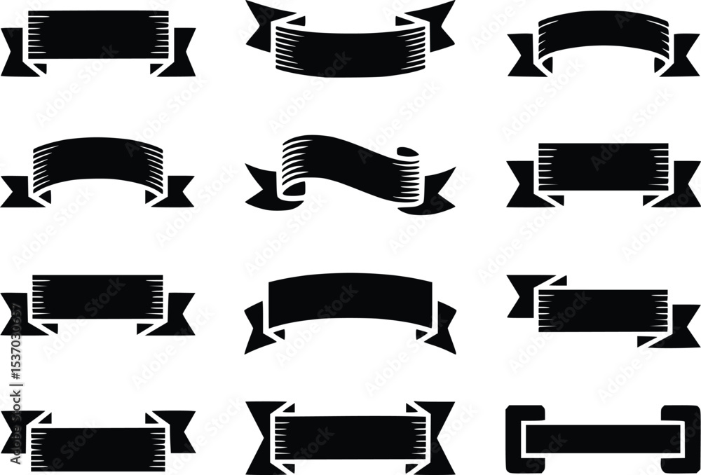 Poster black banner vector collection assorted ribbon label tag design elements scroll silhouettes