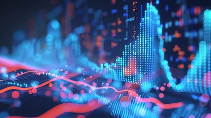 Digital background featuring a stock market graph, with neon blue and red accents, representing the dynamic nature of financial data in business photography.