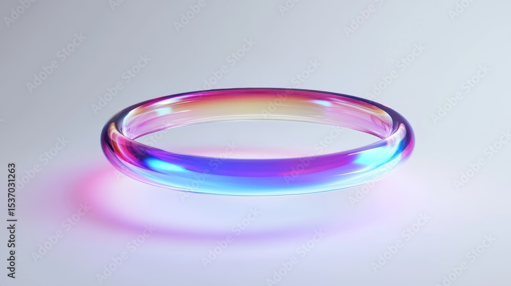 Poster elegant translucent torus object with iridescent colors on a clean white surface