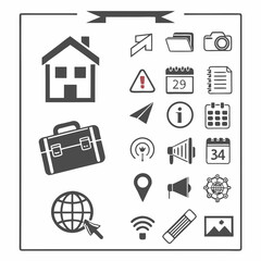 Collection of simple hand drawn web icons home business travel