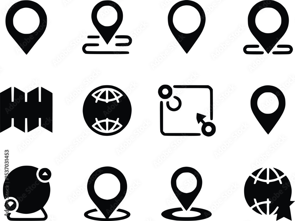 Poster location pin icon set map navigation minimalist gps marker vector collection