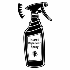 Insect repellent spray bottle icon black and white graphic