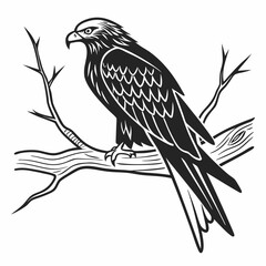 Black and white illustration of a majestic eagle perched on a branch