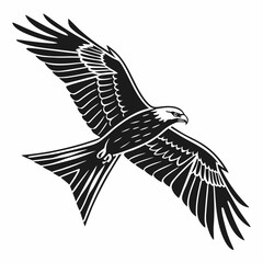Naklejka premium Black and white stylized red kite in flight bird illustration
