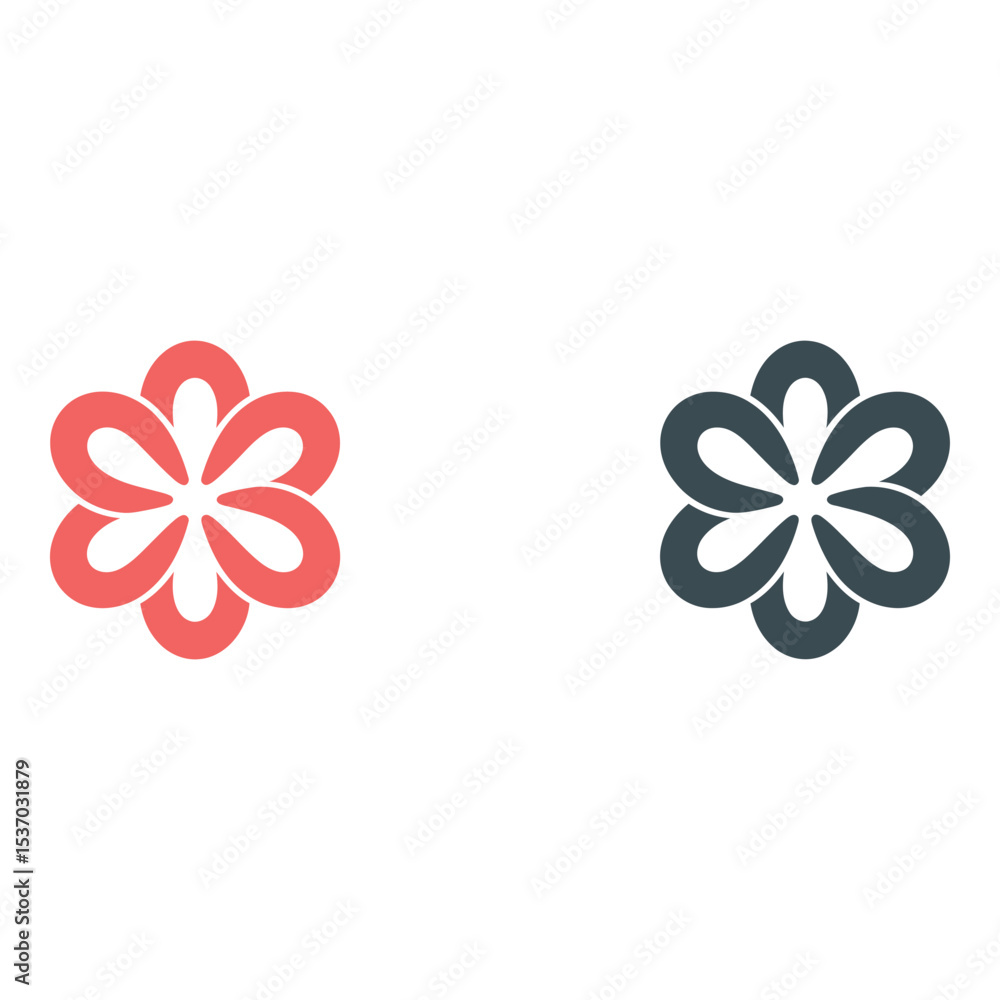 Poster two simple flower icons in red and gray on a light background
