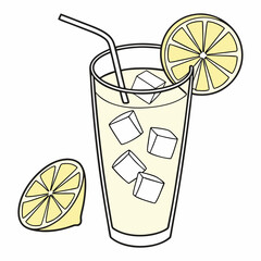 Refreshing iced lemonade drink with lemon slices and straw
