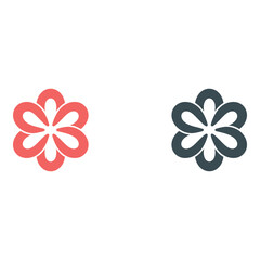Two simple flower icons in red and gray on a light background