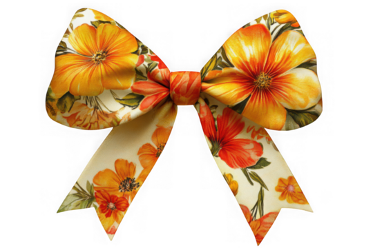 Floral bow with orange flowers isolated on transparent background