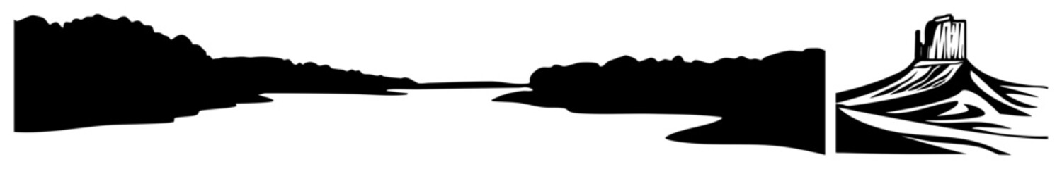 Vector Dramatic mountain and lighthouse silhouette .