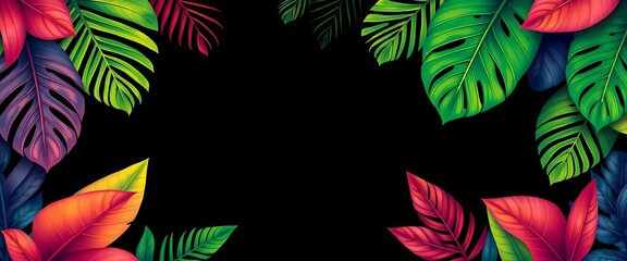 Vibrant tropical leaf frame, ideal for summer designs,  palm leaves,  lush