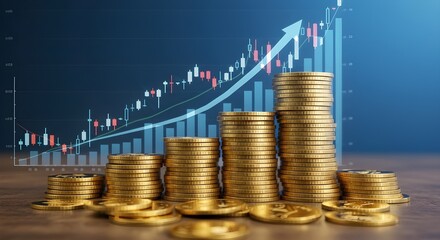 Pila de monedas de dinero con gráfico de negociación, el concepto de inversión financiera se puede usar como fondo