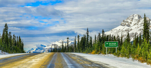The road 93 beautiful "Icefield Parkway" in Autumn Jasper National park,Canada
