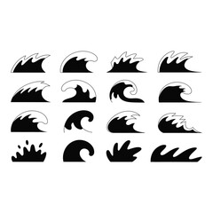 Obraz premium Various stylized ocean wave illustrations isolated on white background