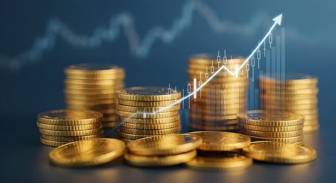 Pila de monedas de dinero con gr&aacute;fico de negociaci&oacute;n, el concepto de inversi&oacute;n financiera se puede usar como fondo