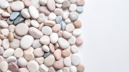 Pebbles Arranged in a Chaotic Pattern on a White Background