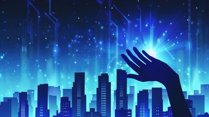 Silhouette of a hand reaching up towards the sky ,vector illustration of a hand on a building for a business background design. 
