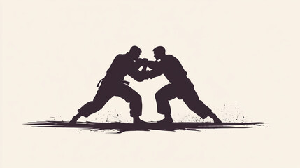 Dynamic Brazilian Jiu-Jitsu Combat Silhouette Illustration - Grappling, Sparring, Martial Arts Action