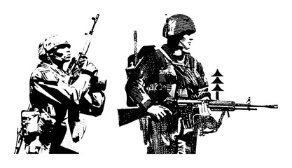 Vector Military personnel with firearms a vector .