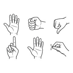 Fototapeta premium Hand gestures and signs isolated on white background illustration