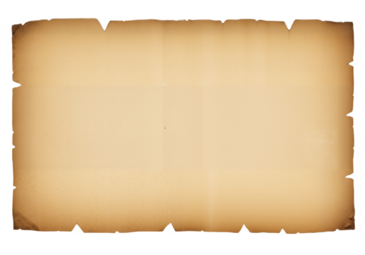 Vintage Parchment Paper with Torn Edge Against White Background