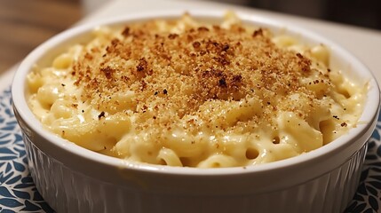 Macaroni and cheese with crispy breadcrumb topping creamy comfort food 