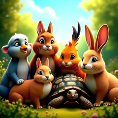 Diverse animals together outdoors.