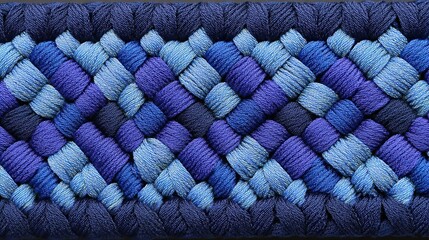 Kumihimo diamond braid background with indigo-blue squares, Japanese cord art pattern.